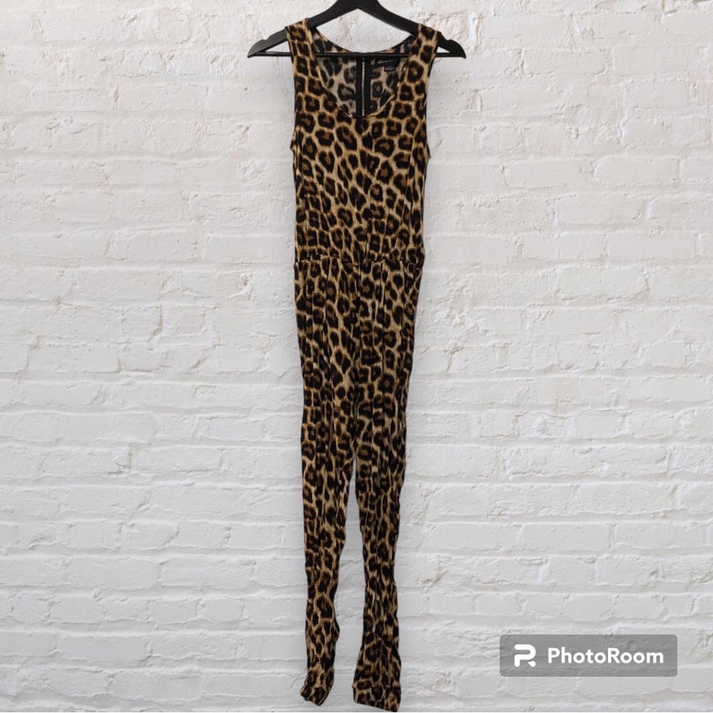 Leopard Print Zipper Tank Jumpsuit